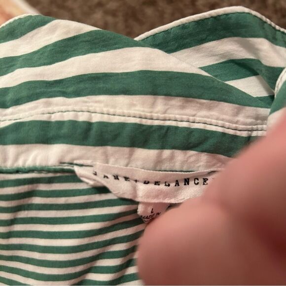 Women’s Jane And Delancey White Green Stripe Button Down Shirt 3/4 Sleeve Size L - Picture 5 of 5